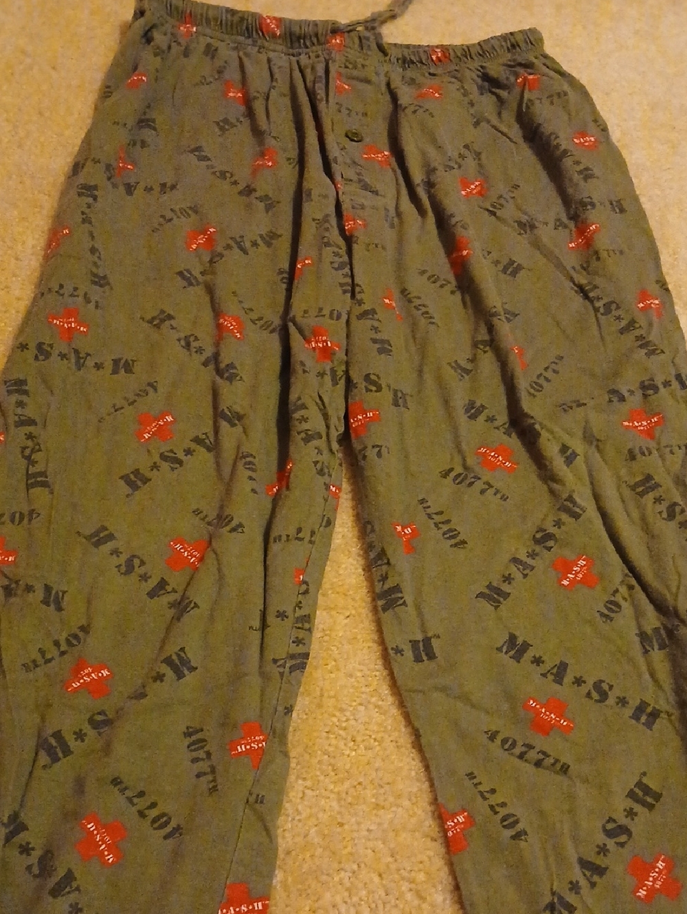 . Olive Green Lounge Pants with Red Cross Detail Mash 4077